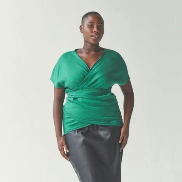 Universal Standard Marano Cooling Stretch Cupro Wrap Top Black XL 26 28 - Picture 9 of 14